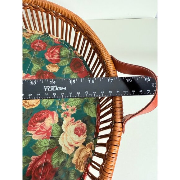 Rattan Round Serving Tray Wicker Leather Handles VTG 70s Kitchen Farmers Market - Picture 8 of 12